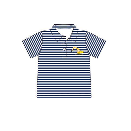 Baby Boys Stripes Digger Short Sleeve Buttons Tee Shirts Tops Preorder