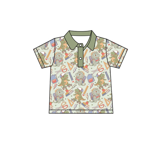 Baby Boys Back To School Dinosaurs Short Sleeve Buttons Tee Shirts Tops Preorder