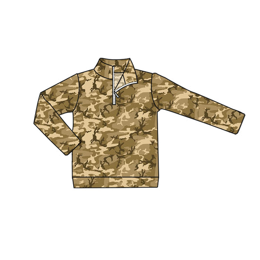 Baby Boys Fall Brown Deer Camo Zip Pullovers Tops Preorder