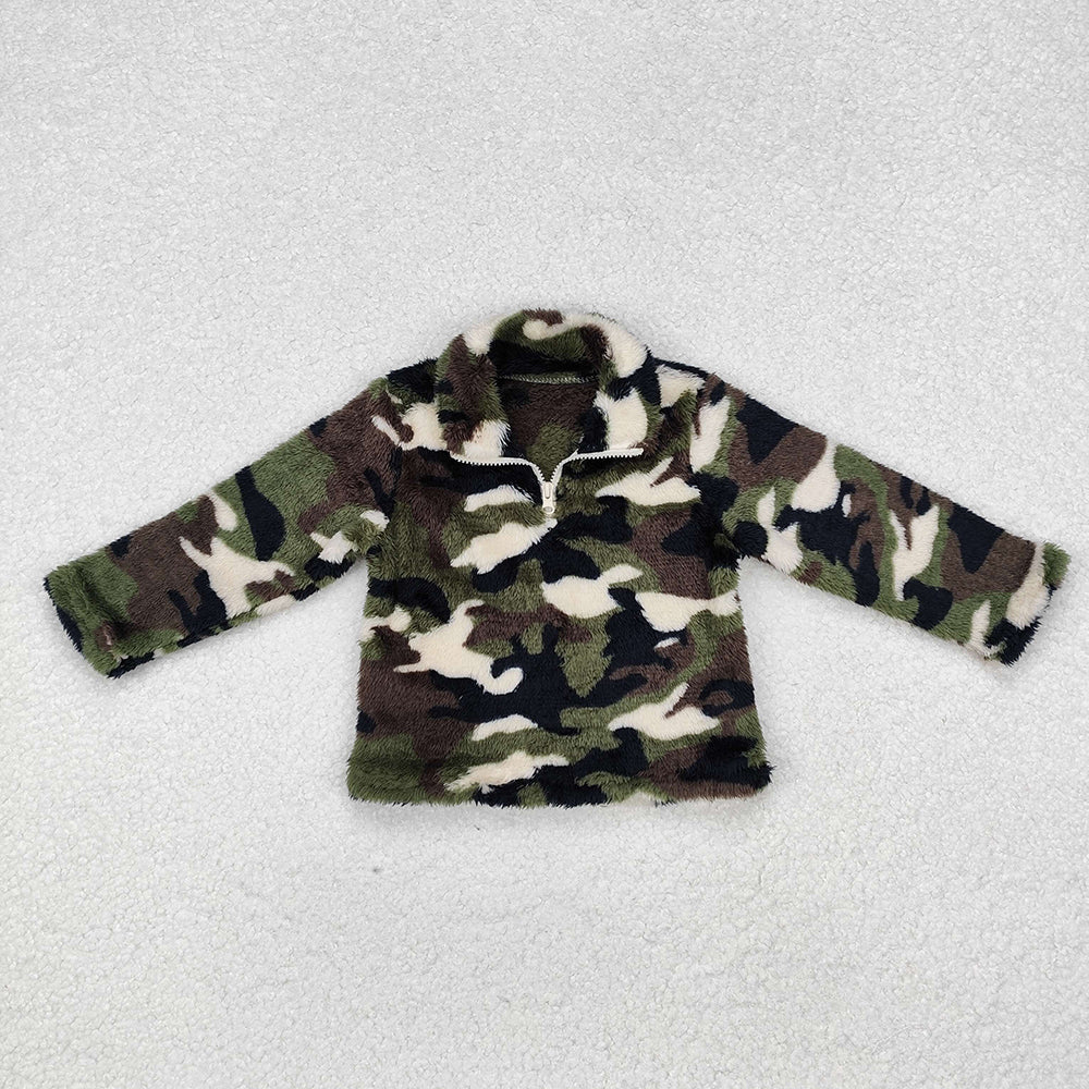 Baby Boys Green Camo Zip Pullovers Tee Tops