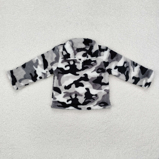 Baby Boys Grey Fall Camo Zip Pullovers Tee Tops