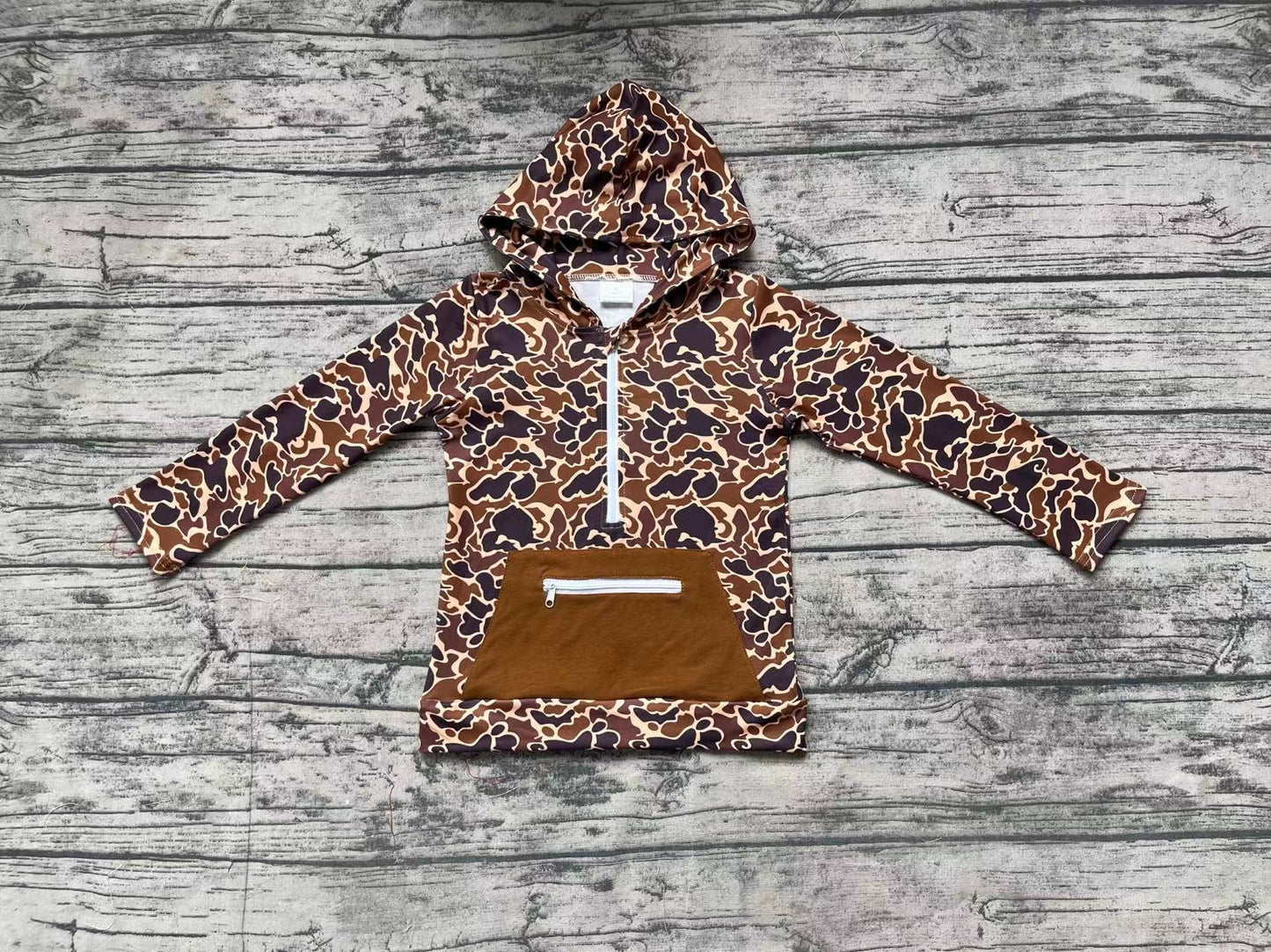 Baby Boys Brown Camo Hooded Zip Fall Pullovers Tops