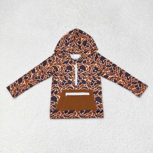 Baby Boys Brown Camo Hooded Zip Fall Pullovers Tops