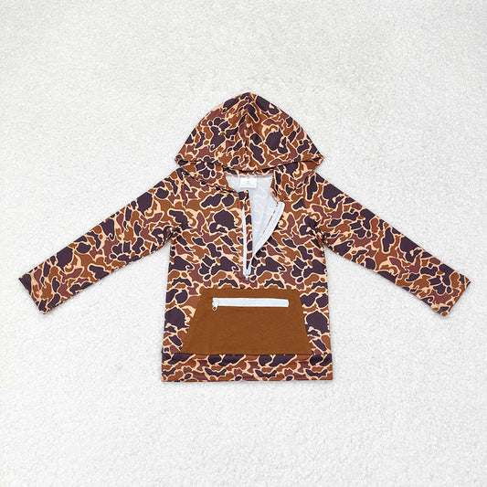 Baby Boys Brown Camo Hooded Zip Fall Pullovers Tops