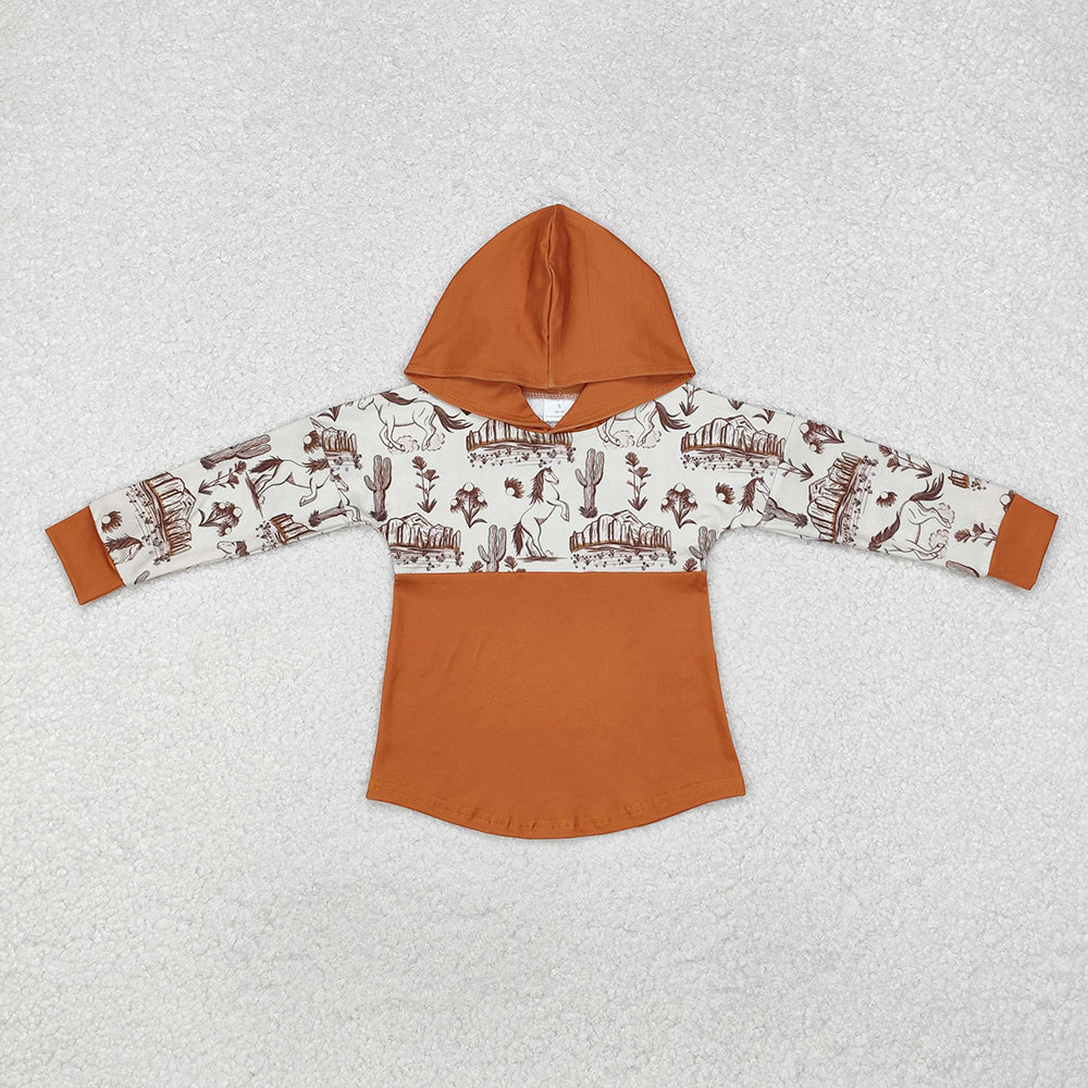 Baby Boys Western Horse Cactus Hooded Long Sleeve Tee Tops