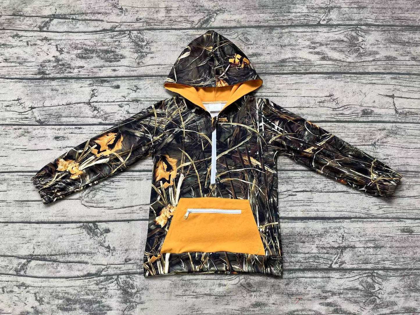 Baby Boys Mustard Camo Hooded Zip Fall Pullovers Tops
