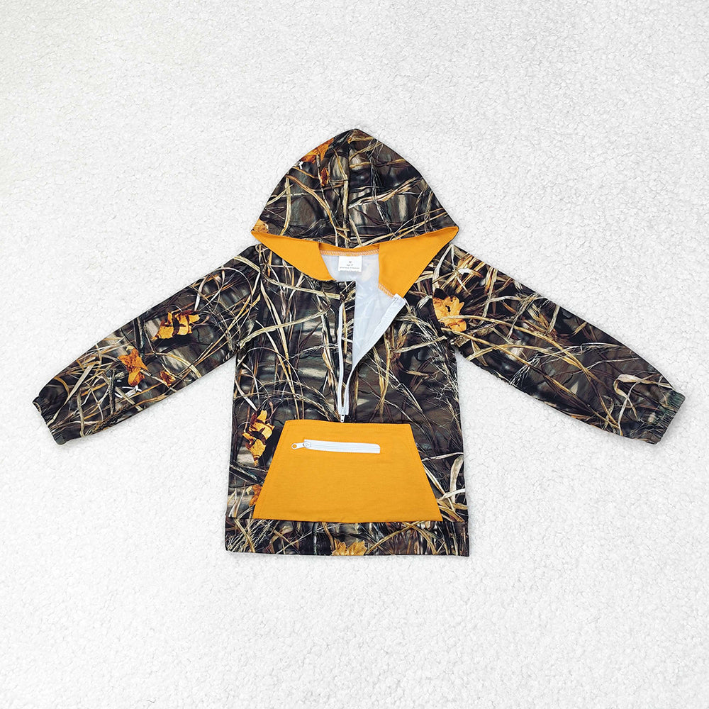 Baby Boys Mustard Camo Hooded Zip Fall Pullovers Tops