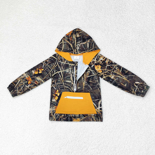 Baby Boys Mustard Camo Hooded Zip Fall Pullovers Tops