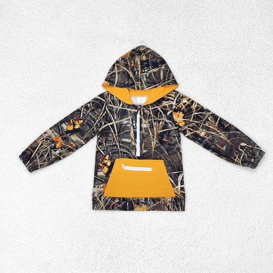 Baby Boys Mustard Camo Hooded Zip Fall Pullovers Tops