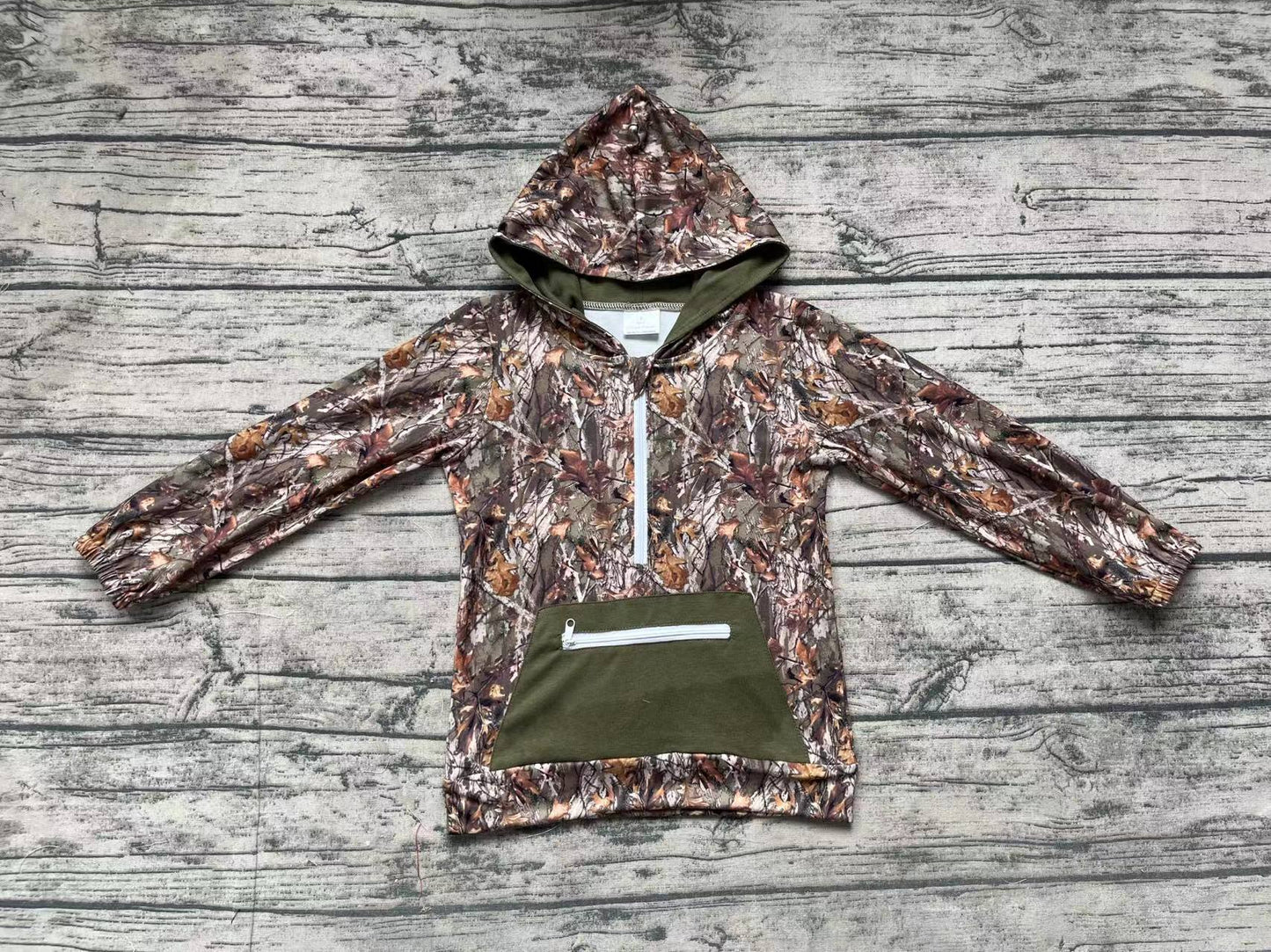 Baby Boys Green Camo Hooded Zip Fall Pullovers Tops