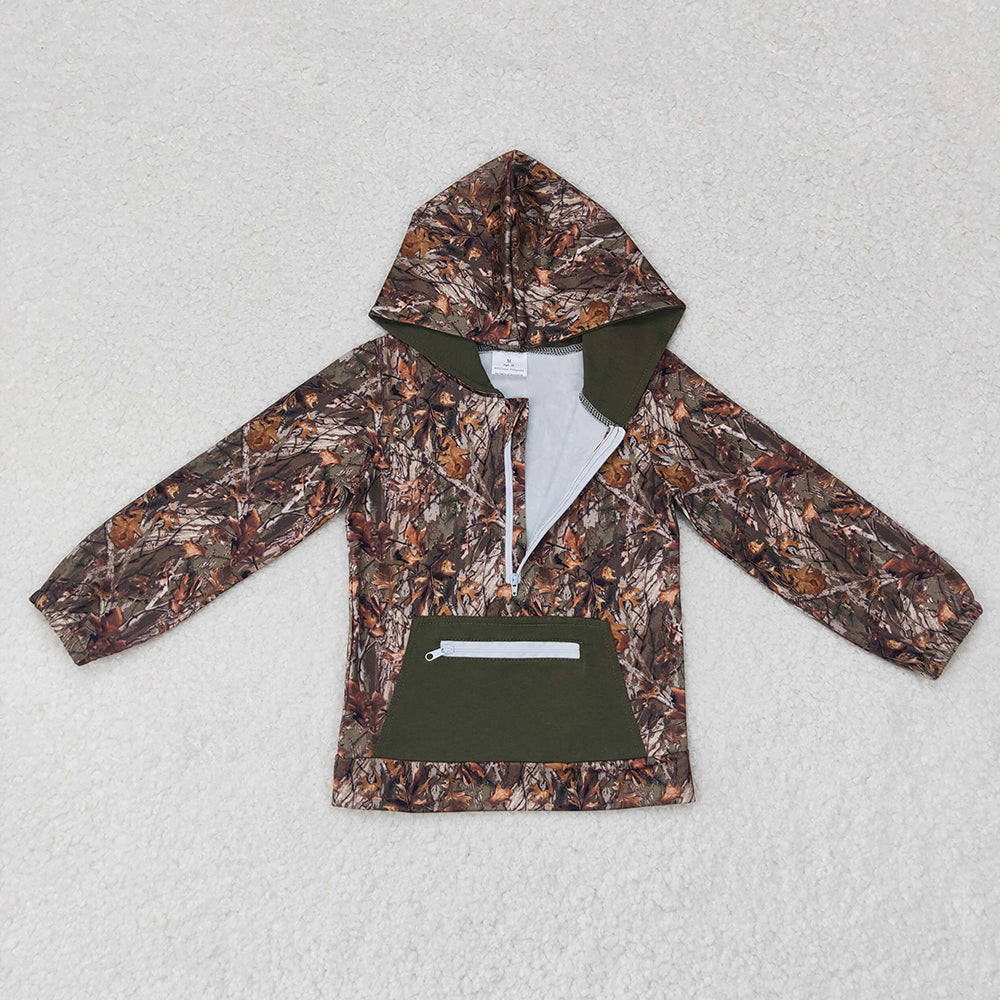 Baby Boys Green Camo Hooded Zip Fall Pullovers Tops