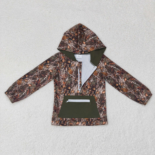 Baby Boys Green Camo Hooded Zip Fall Pullovers Tops