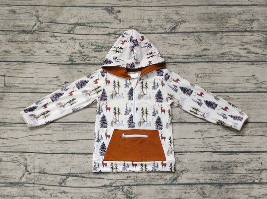 Baby Boys Fall Deer Trees Hooded Long Sleeve Tops