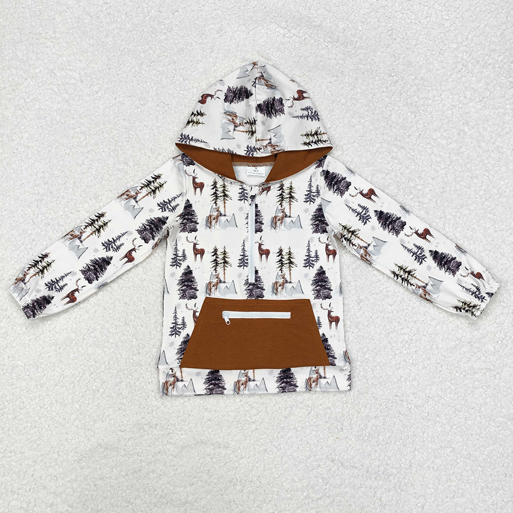 Baby Boys Fall Deer Trees Hooded Long Sleeve Tops