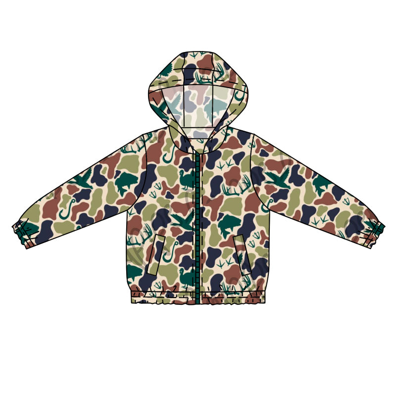 Baby Boys Green Camo Hunting Hooded Long Sleeve Zip Jackets Tops Preorder