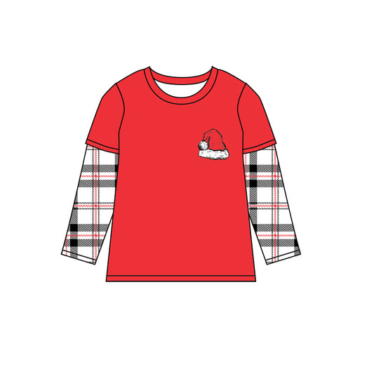 Baby Boys Christmas Plaid Santa Hat Long Sleeve Tee Shirts Tops Preorder