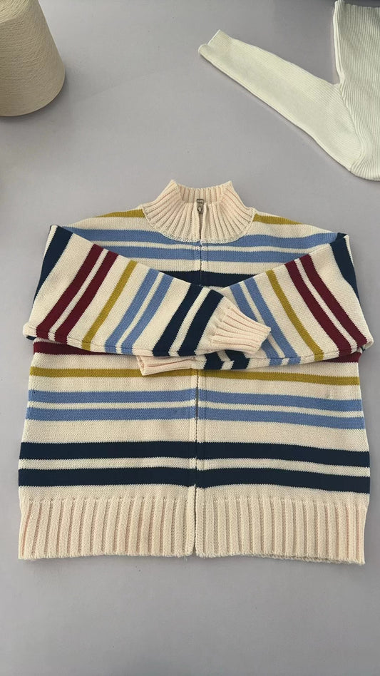 Baby Boys Colorful Stripes Zip Long Sleeve Sweaters Preorder