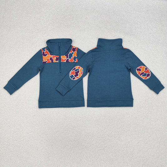 Baby Boys Orange Navy Camo Zip Pullovers Tops