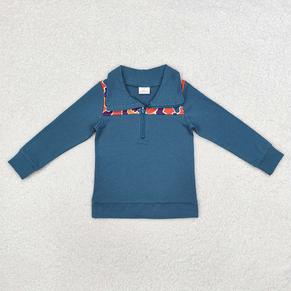 Baby Boys Orange Navy Camo Zip Pullovers Tops