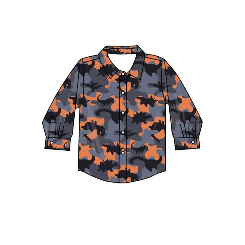 Baby Boys Orange Grey Dinosaurs Camo Buttons Shirts Tops Preorder