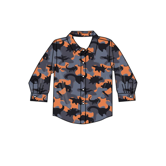 Baby Boys Orange Grey Dinosaurs Camo Buttons Shirts Tops Preorder