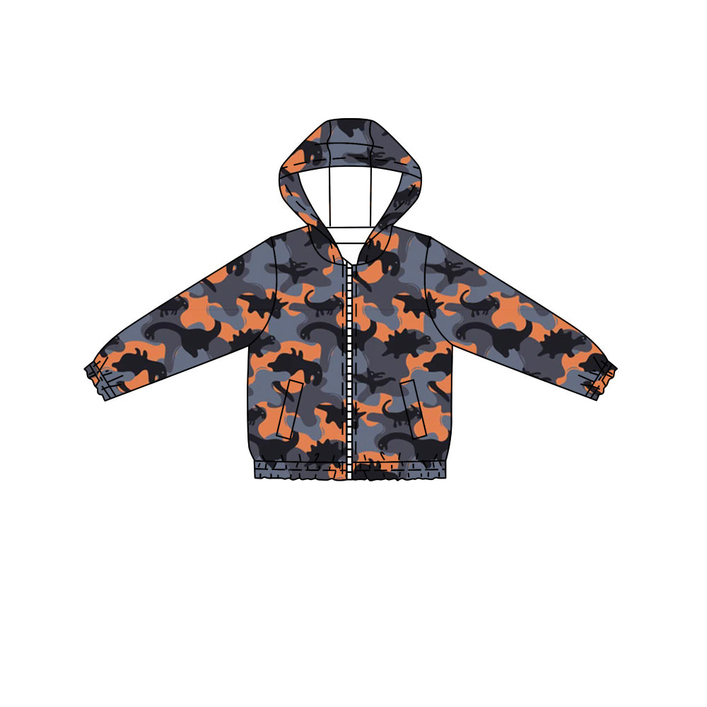 Baby Boys Orange Grey Dinosaurs Camo Hooded Tops Preorder