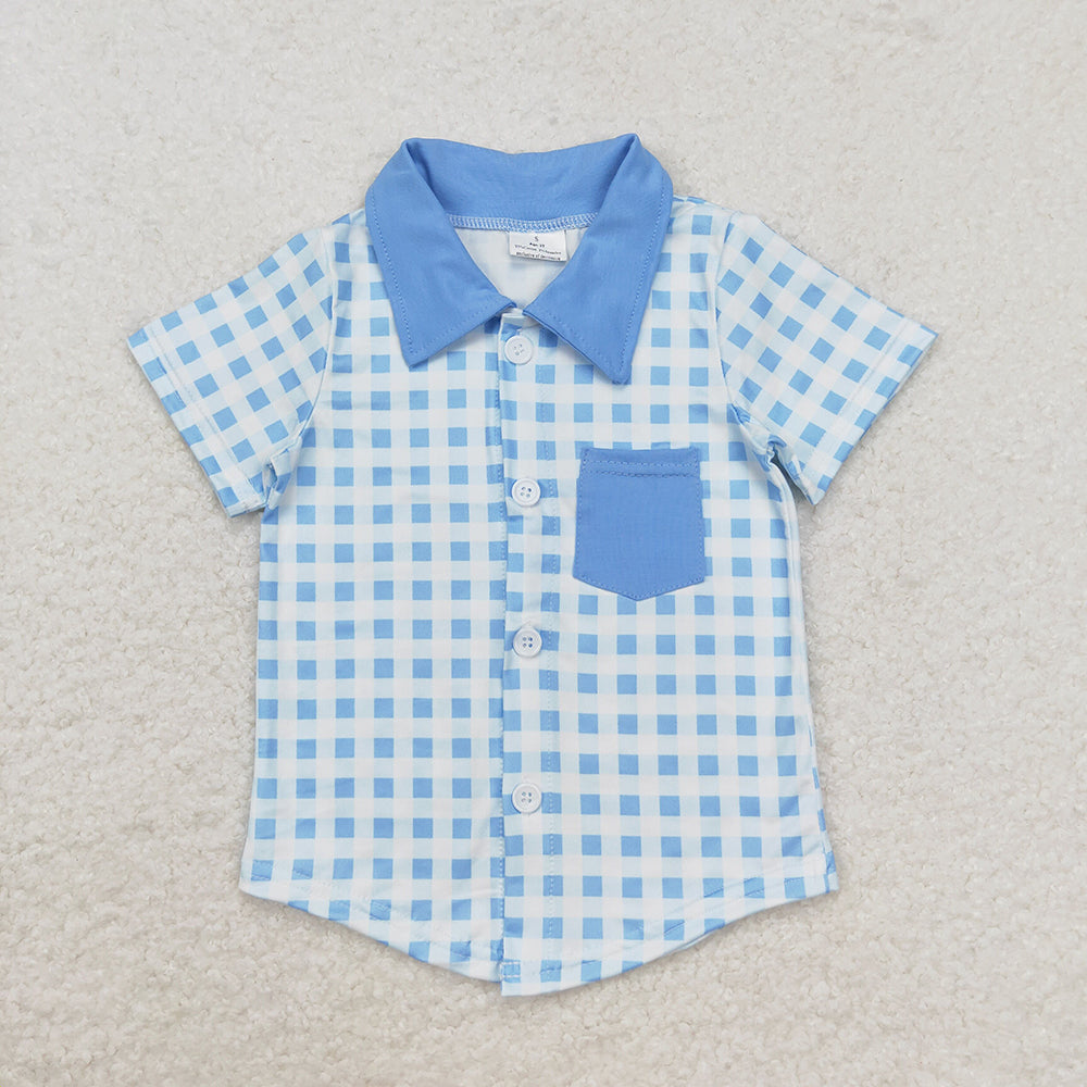 Baby Boys Blue Checkered Short Sleeve Tee Shirts Tops