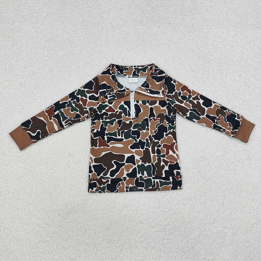 Baby Boys Fall Camo Brown Long Sleeve Zip Pullovers Tops