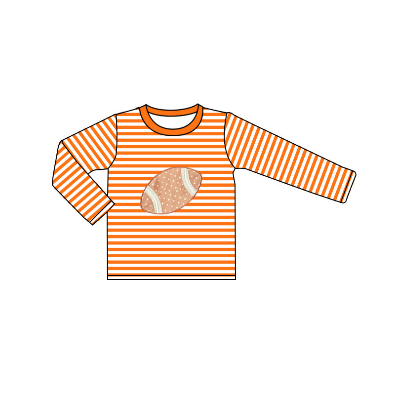 Baby Boys Fall Football Orange Stripes Long Sleeve Tee Shirts Tops Preorder