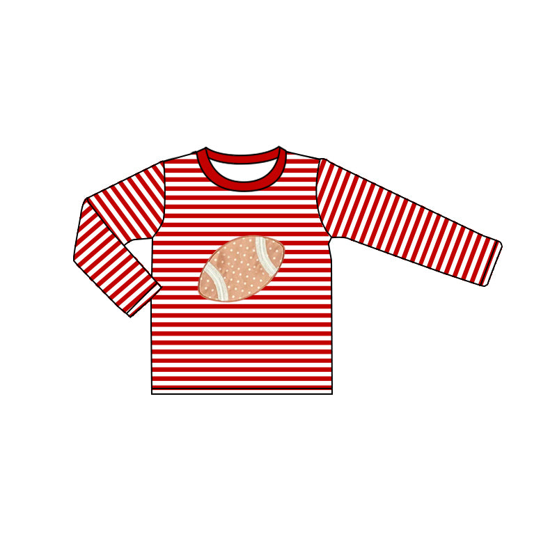 Baby Boys Fall Football Red Stripes Long Sleeve Tee Shirts Tops Preorder