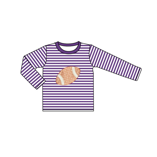 Baby Boys Fall Football Purple Stripes Long Sleeve Tee Shirts Tops Preorder