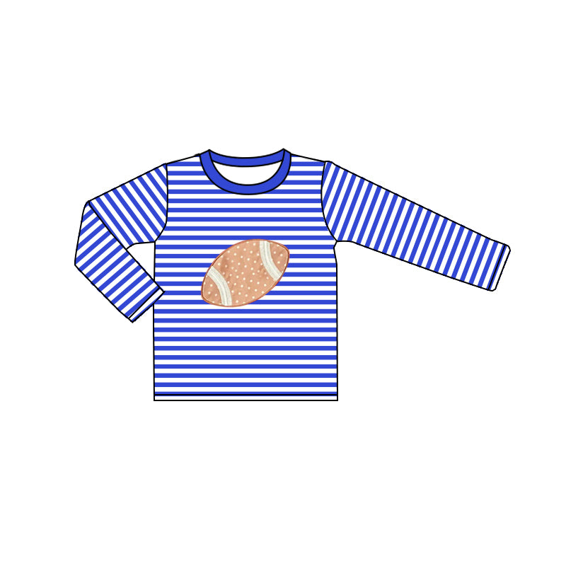 Baby Boys Fall Football Blue Stripes Long Sleeve Tee Shirts Tops Preorder