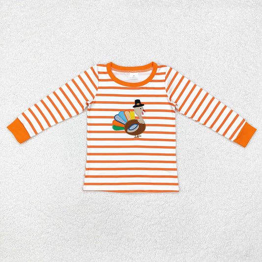 Baby Boys Thanksgiving Turkey Stripes Long Sleeve Tee Shirts Tops