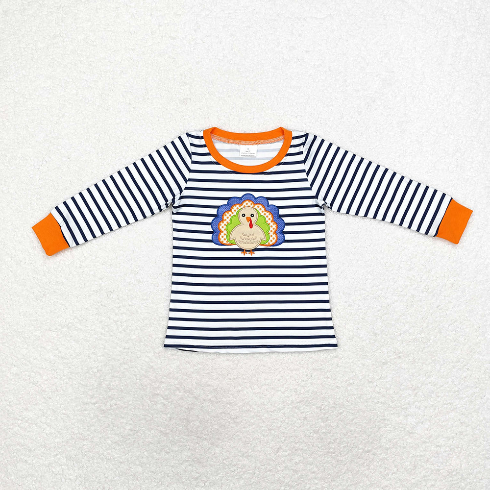 Baby Boys Stripes Thanksgiving Turkey Long Sleeve Tee Shirts Tops