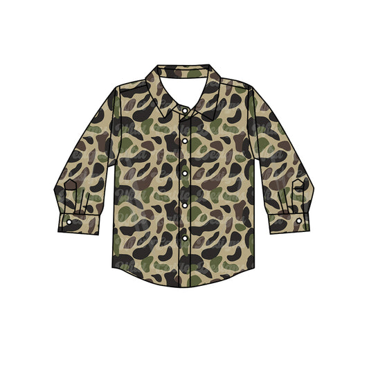 Baby Boys Green Camo Buttons Long Sleeve Tee Shirts Tops Preorder