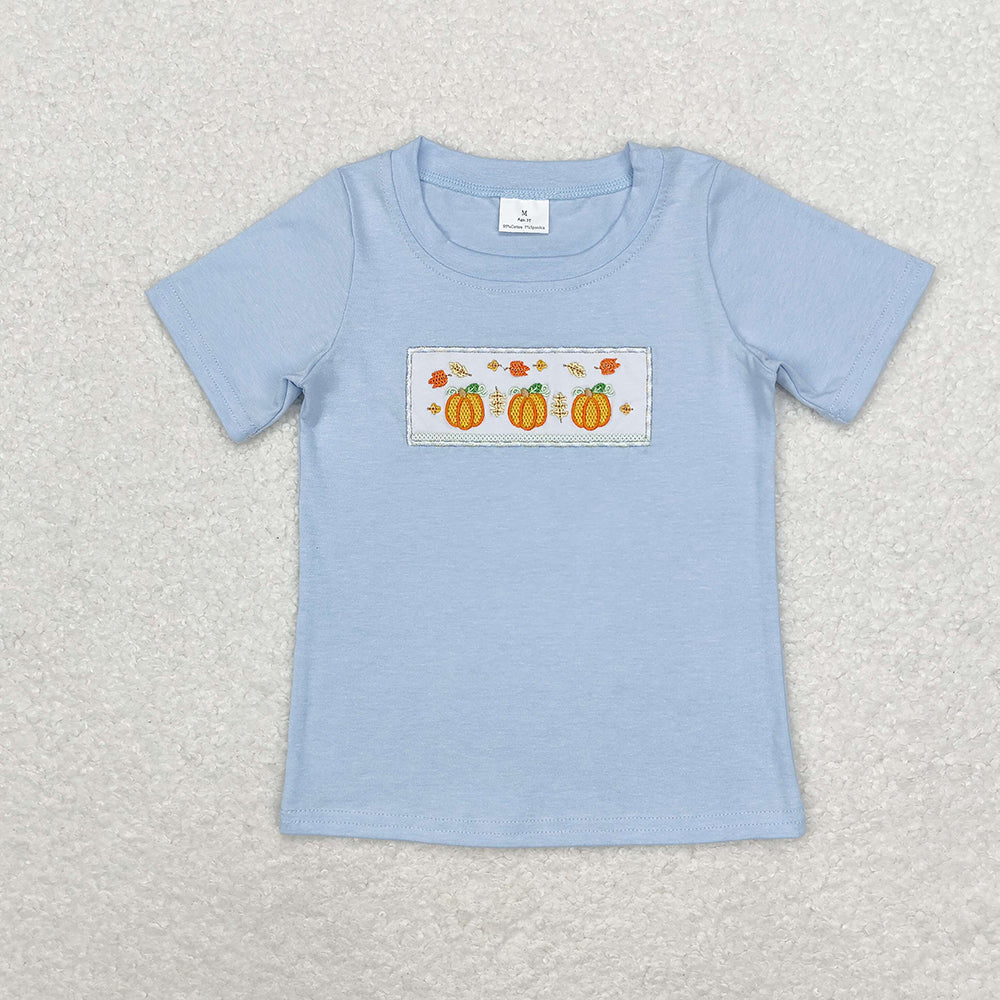 Baby Boys Fall Pumpkin Leaves Short Sleeve Tee Shirts Tops