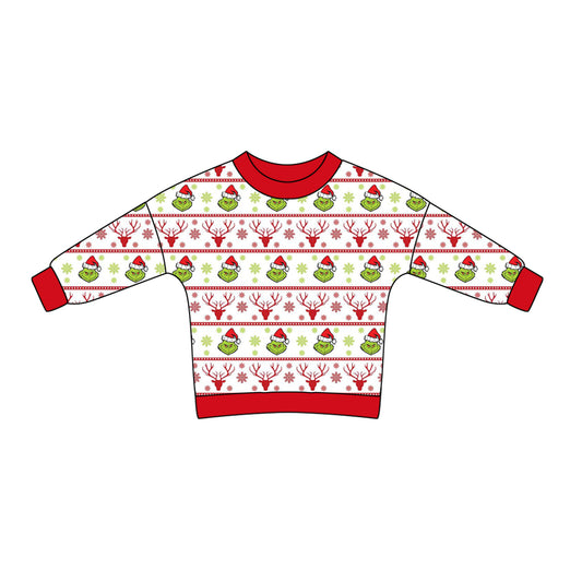 Baby Kids Christmas Green Face Deer Long Sleeve Tee Shirts Tops Preorder