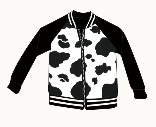 Baby Kids Cow Print Black Zip Jackets Cardigan Tops Preorder