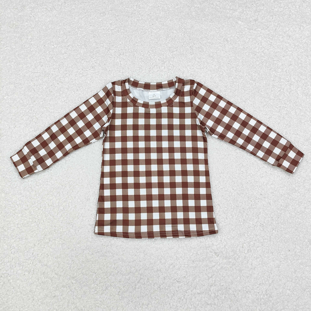 Baby Boys Brown Checkered Long Sleeve Tee Shirts Tops