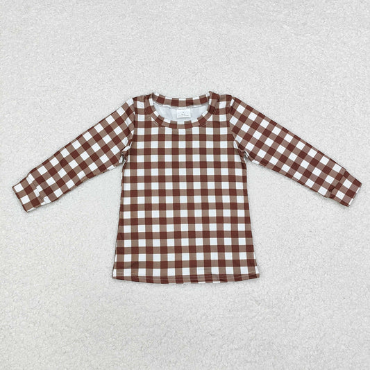 Baby Boys Brown Checkered Long Sleeve Tee Shirts Tops