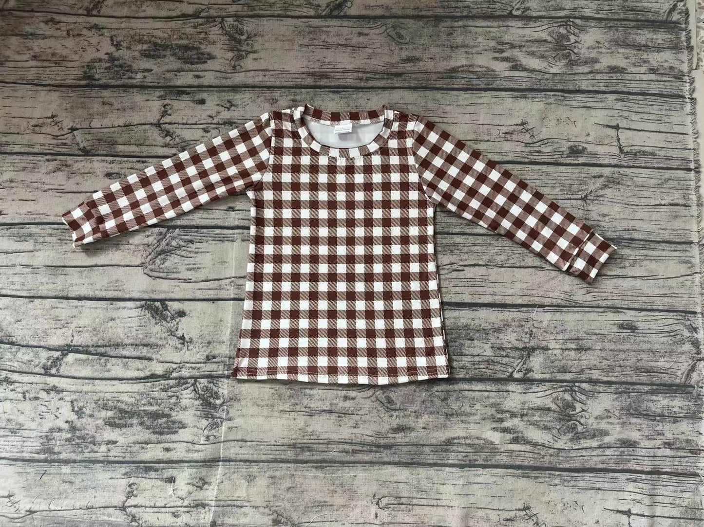 Baby Boys Brown Checkered Long Sleeve Tee Shirts Tops