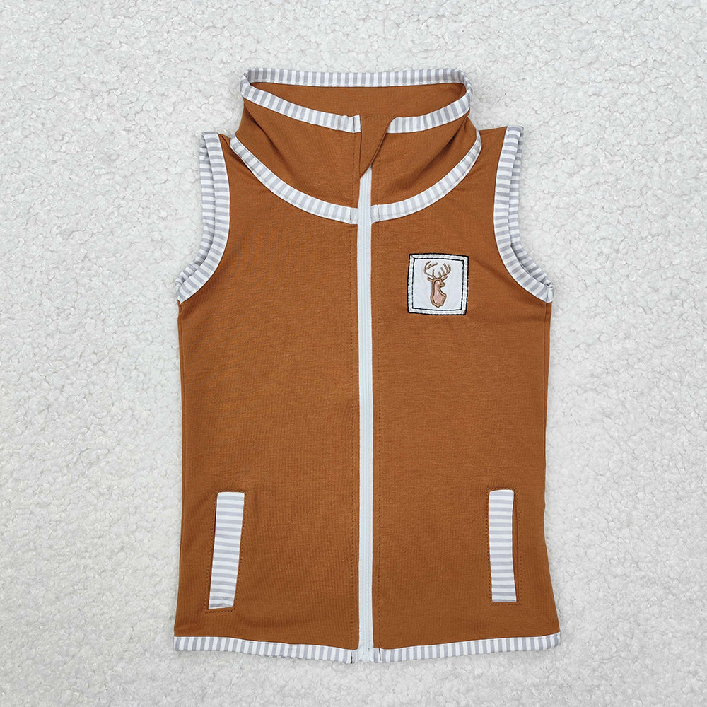 Baby Girls Boys Deers Hunting Zip Pocket Vest Tops