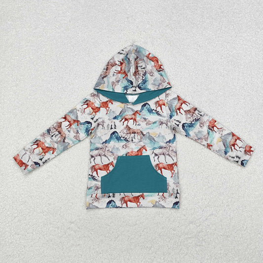 Baby Boys Western Horse Hooded Long Sleeve Tops