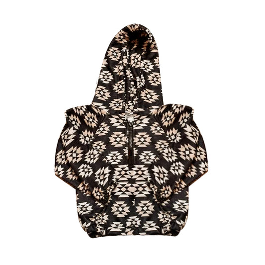 Baby Boys Western Black Aztec Hooded Long Sleeve Tops Preorder