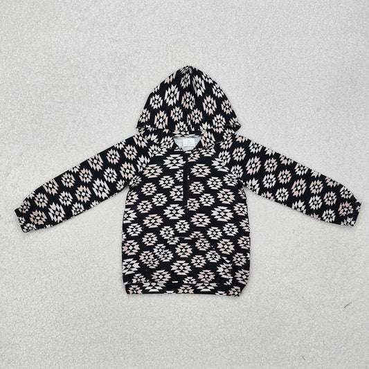 Baby Boys Western Black Aztec Hooded Long Sleeve Tops