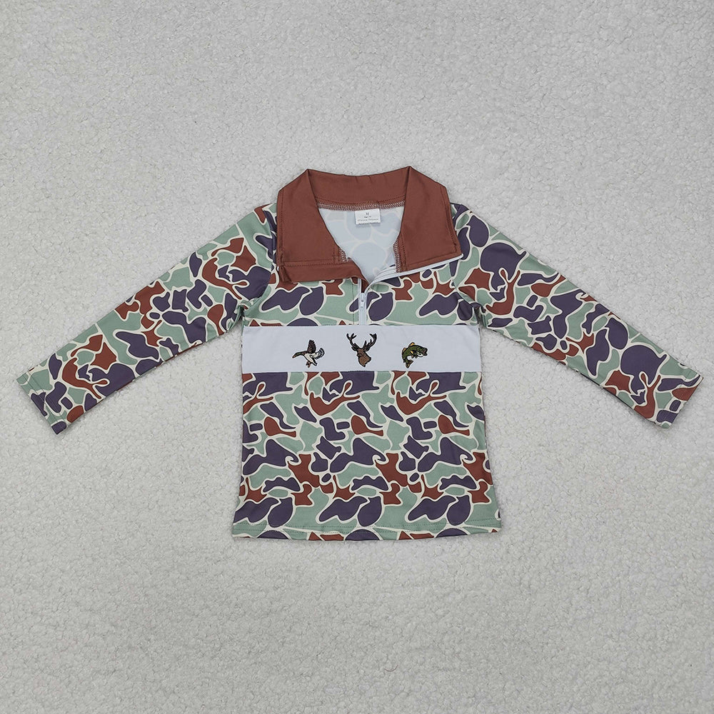 Baby Boys Green Camo Duck Deer Fish Zip Pullovers Tops