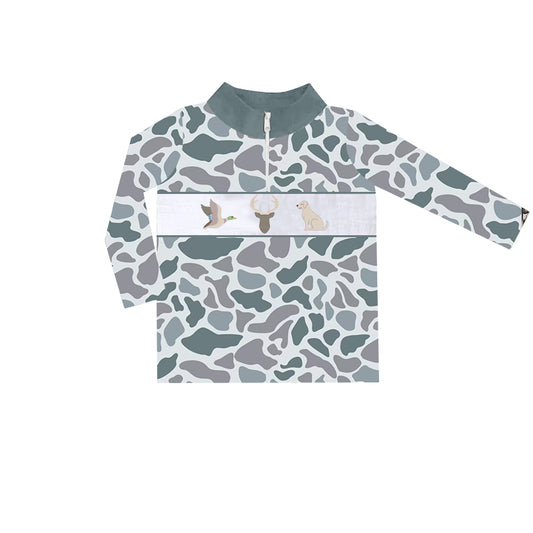 Baby Boys Grey Camo Duck Deer Dog Zip Pullovers Tops Preorder