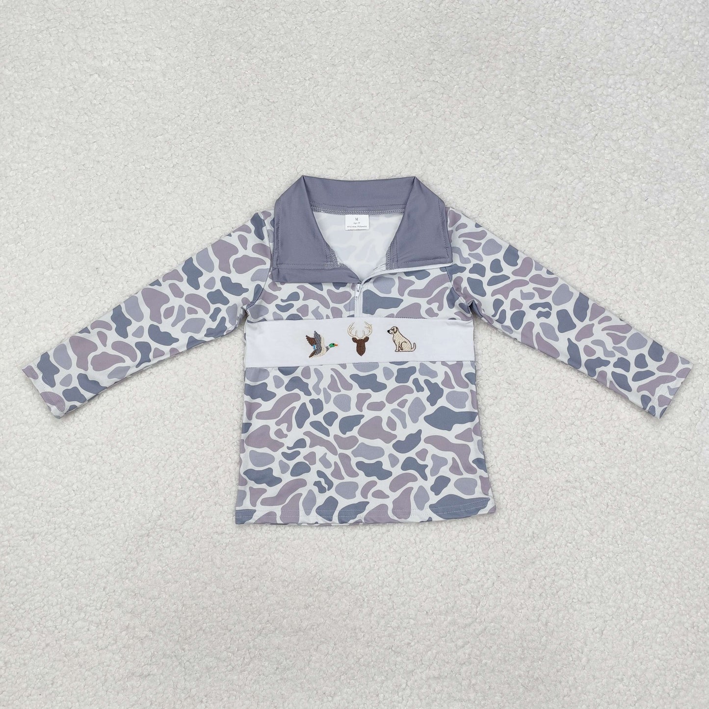 Sibling Baby Boys Western Camo Embroidery Dogs Ducks Deer Hunting Zipper Pullovers Tops