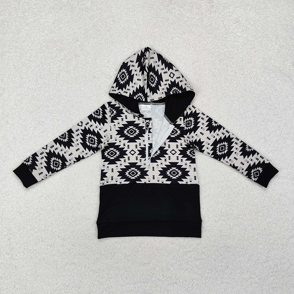 Baby Boys Western Black Aztec Fall Hooded Pullovers Tops