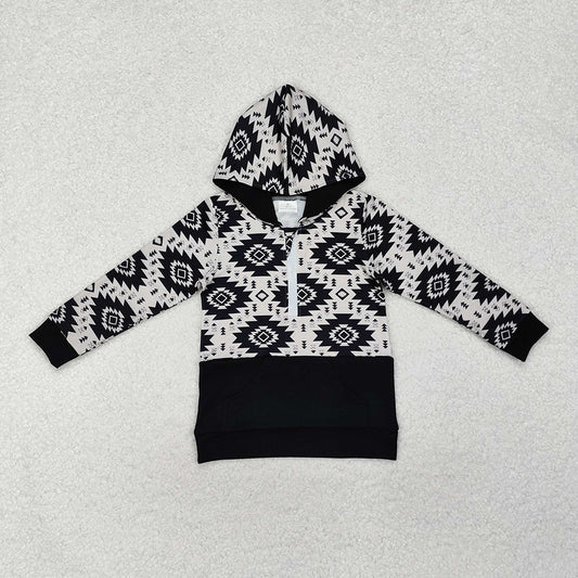 Baby Boys Western Black Aztec Fall Hooded Pullovers Tops